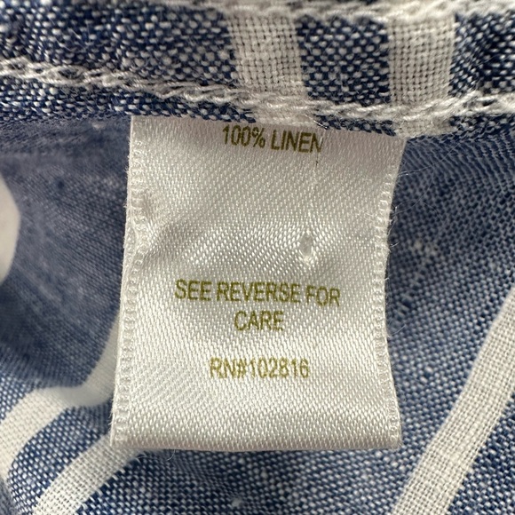 Garnet Hill Striped Linen Collared Button Up Tunic Top Beachy Coastal Chic - Picture 9 of 10